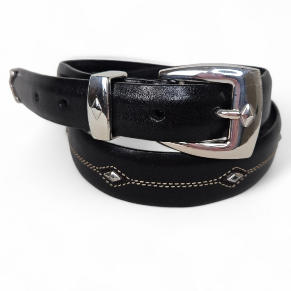 Brighton Black Leather Western Belt Silver Stud Buckle Size 34 USA Made - Picture 7 of 12